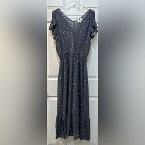 Betseys Boutique Polka Dottie Flutter Sleeve Ruffle Midi Dress M Retro Coastal